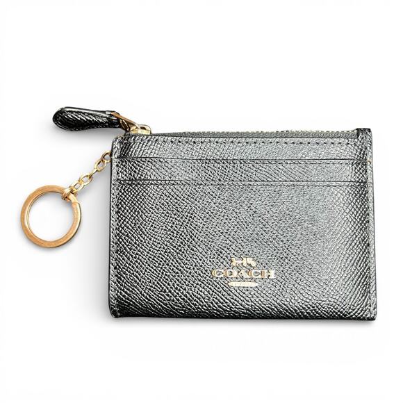 Handbags - EUC Coach Mini Skinny ID Case Black Leather Keyring Wallet